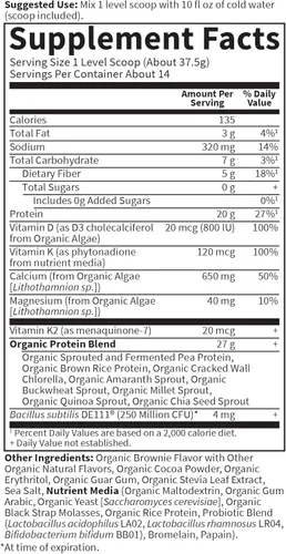 Miniatura 5 de Garden of Life Proteína vegana orgánica en polvo, 0.71 onzas de proteína vegetal con calcio, D3, K2 MK-7 y magnesio para fortaleza ósea, prebióticos