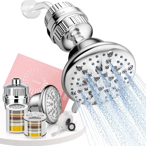 Miniatura 10 de Cobbe Cabezal de ducha de lujo con doble filtro, alto rendimiento de 16+20 etapas, 99% de eliminación de filtros de ducha para agua dura, elimina
