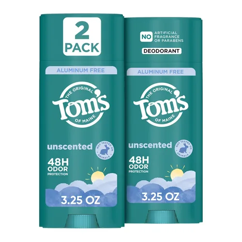 Tom's of Maine Desodorante natural sin perfume sin aluminio para mujeres y hombres, se pone transparente, protección contra olores y humedad,