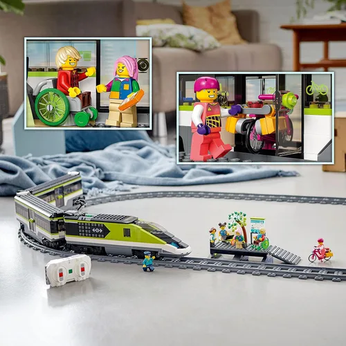 Miniatura 3 de LEGO City Express - Conjunto de Tren de Pasajeros, Juguete de Tren con Control Remoto con Faros Funcionales, 2 Vagones y 24 Piezas de Vía, Idea