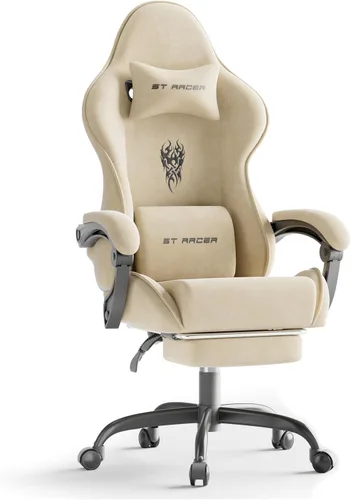 Ferghana - Silla de tela de terciopelo para juegos, silla Gamer ergonómica de respaldo alto para adultos, silla cómoda para videojuegos con