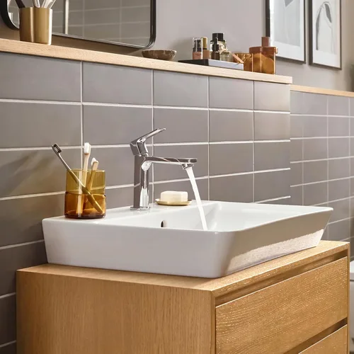 Miniatura 4 de hansgrohe Rebris E 72557001 - Grifo de lavabo de baño con montaje de drenaje emergente, 1 agujero, mango único, cromado Cromo
