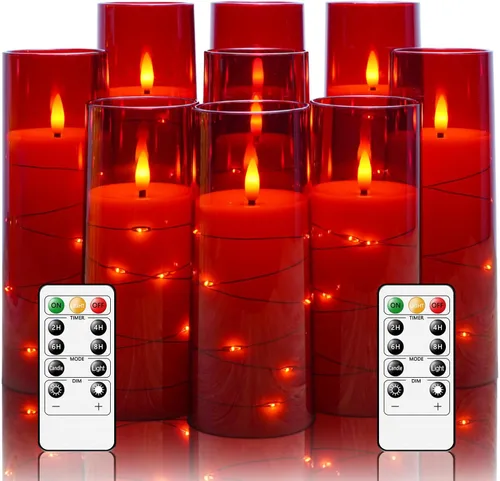 Miniatura 8 de kakoya Velas LED sin llama con temporizador, 9 velas parpadeantes sin llama para ambiente romántico y decoración del hogar, carcasa acrílica