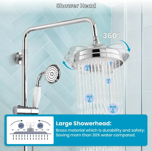 Miniatura 6 de gotonovo Juego de grifería de ducha expuesta de lujo, sistema de ducha para baño, cabezal de ducha de lluvia de 8 pulgadas montado en pared