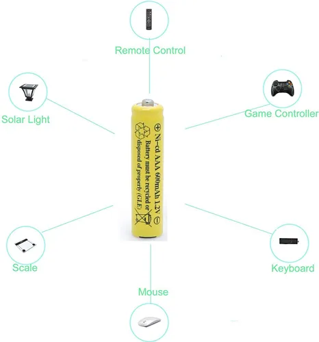 Miniatura 4 de 1.2 V AAA NiCd 600mAh Triple A batería recargable célula para luces solares lámpara de jardín (paquete de 20 AAA)