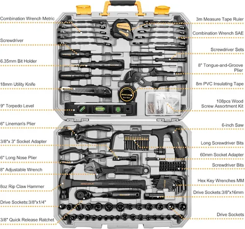 Miniatura 2 de DEKOPRO Kit de herramientas manuales para el hogar general de 218 piezas, juego de herramientas profesionales de reparación de automóviles