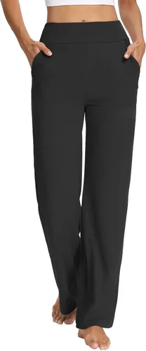 Sarin Mathews Pantalones de yoga para mujer, corte de bota, holgados, cómodos, de pierna ancha, pantalones de entrenamiento con bolsillos