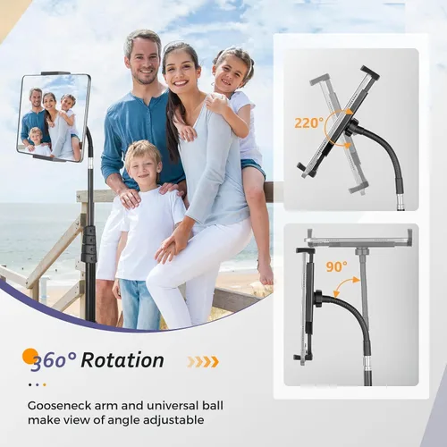 Miniatura 4 de Aureday Soporte de Piso para iPad, Soporte Trípode para iPad de Altura Ajustable de 67", Soporte para Tablet con Soporte Extensible para iPad mini