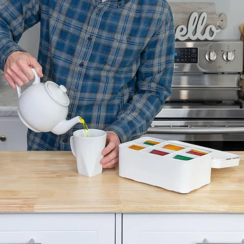 Miniatura 8 de AuldHome Farmhouse - Caja de té (blanca), estilo retro vintage esmaltado, lata de almacenamiento de té