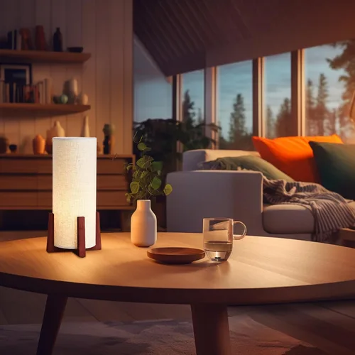 Miniatura 7 de KUNJOULAM Modernas lámparas de mesa pequeñas, lámpara de mesita de noche con pantalla de tela de lino, lámpara de mesa cilíndrica de 13.9 pulgadas