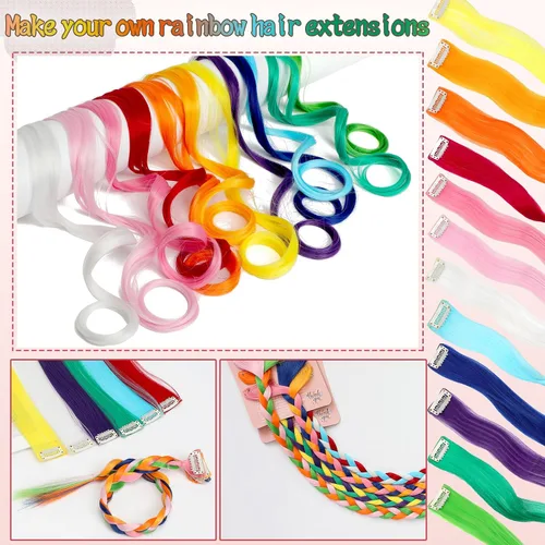 Miniatura 4 de Extensiones de cabello de colores 12 piezas de 24 pulgadas, extensiones de cabello rosa cosplay con clip, color arco iris, para fiesta, largo