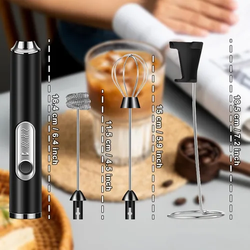 Miniatura 3 de Espumador de Leche SOUTHMAN con Soporte de Acero Inoxidable, Espumador de Leche Eléctrico Recargable de Mano con Batidor, Mezclador de Bebidas