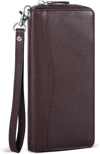 Miniatura 8 de Oak Leathers Cartera de cuero para mujer – Cartera Clutch RFID para mujer con 8 portadores de tarjetas de crédito, bolsillo para monedas, regalo