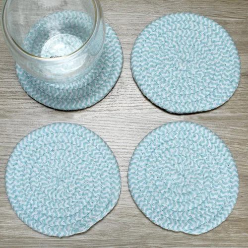 Miniatura 2 de Elegante posavasos trenzados con cable, juego de 4 (4 pulgadas, redondo, azul)