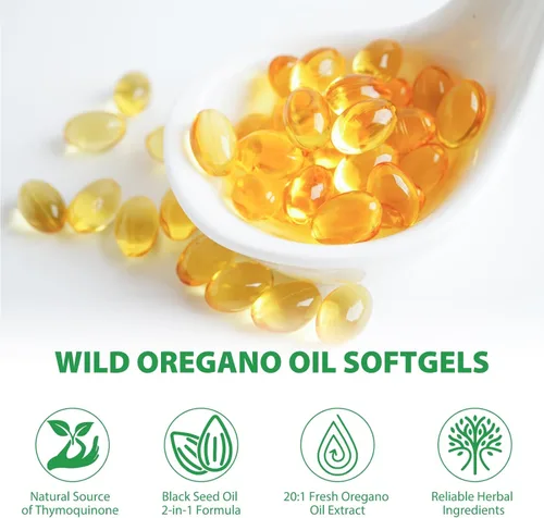Miniatura 6 de NIFEISHI Aceite de orégano con aceite de semilla negra, 2 en 1 cápsulas de aceite de orégano de 6000 mg orgánico, 165 mg de Carvacrol, fácil