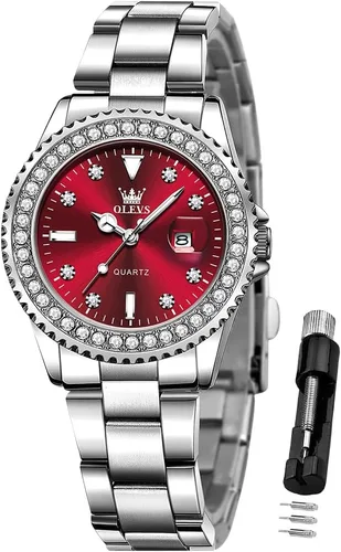 Miniatura 11 de OLEVS - Reloj de mujer de diamante, de cuarzo, analógico, de vestir, para mujer, de acero inoxidable, dos tonos, resistente al agua, luminoso