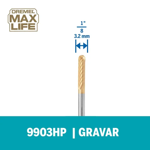 Miniatura 2 de Dremel 9903HP Max Life 1/8" (3.2mm) Broca de tallado de alto rendimiento de carburo de tungsteno, 1 accesorio rotatorio