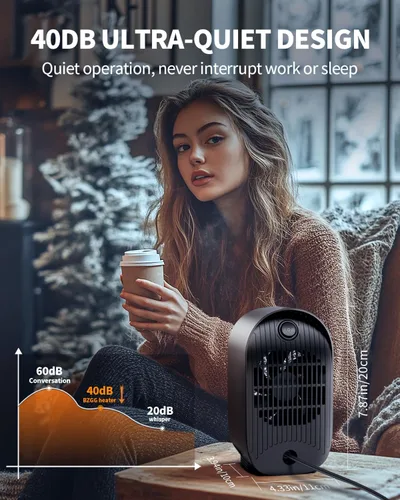 Miniatura 6 de Calentador de espacio, calentadores pequeños portátiles para uso en interiores, calentador eléctrico de escritorio con protección contra Negro