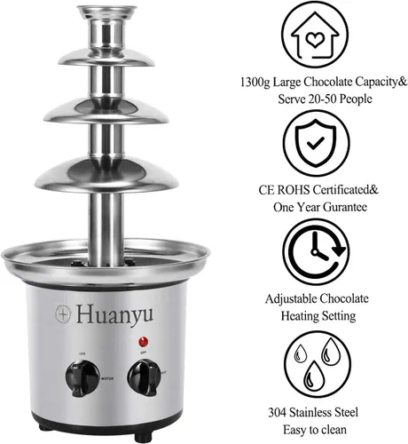 Miniatura 5 de Huanyu Fuente de fondue de chocolate de acero inoxidable pequeña torre de 4 niveles de altura 17.7 in para celebración/boda/cumpleaños/Navidad (220V)