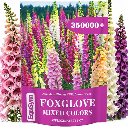 350,000+ Foxglove Seeds Bulk Pack - Mixed Colors Biennial Flower Seeds, 2.5–5 ft Tall Spire Blooms, Zones 4–9, Full Sun to Partial Shade for Garden
