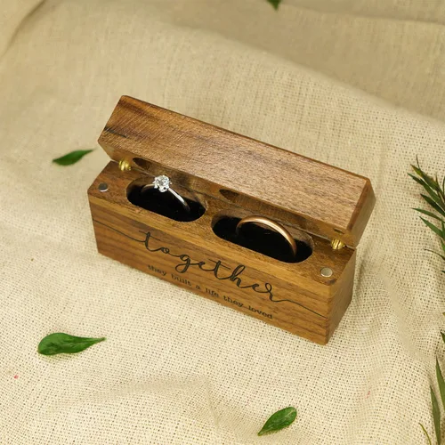 Miniatura 5 de Caja de madera para anillos Caja de anillo doble delgada grabada para ceremonia de boda, propuesta de compromiso, ideas de regalo de cumpleaños