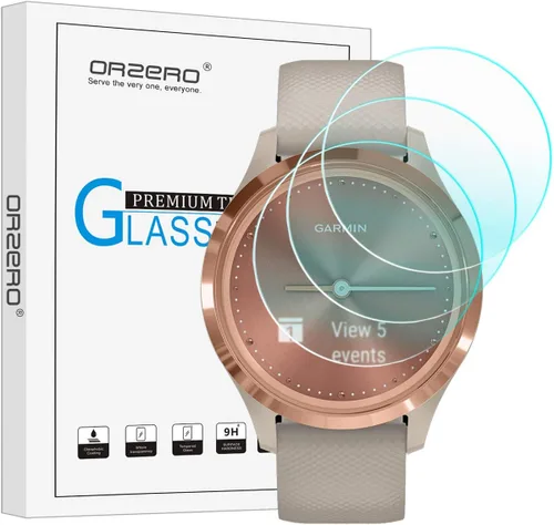Orzero Paquete de 3 protectores de pantalla para reloj inteligente compatible con Garmin Vivomove 3S (no para Garmin Venue 3S), vidrio templado
