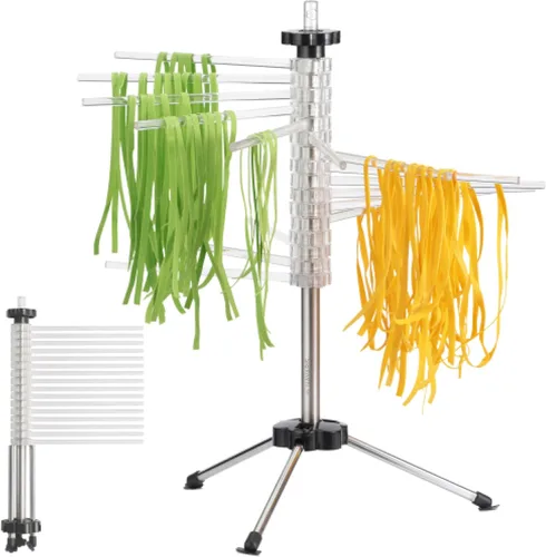 Miniatura 9 de Navaris Escurridor plegable para pasta, soporte alto y compacto para fideos de espaguetis con 16 varillas de plástico, accesorios para hacer pasta