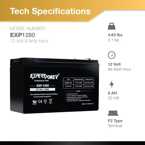 Miniatura 3 de Baterías de ácido de plomo selladas 12 V 8 Ah ExpertPower