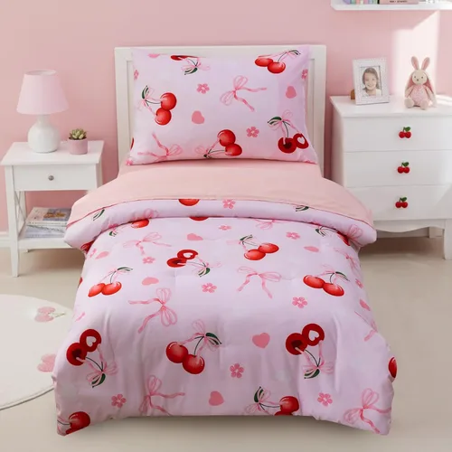 Miniatura 10 de Btargot Juego de ropa de cama ultra suave de 4 piezas para niños pequeños, juegos de edredón de corazones de amor de dibujos animados y luna Negro
