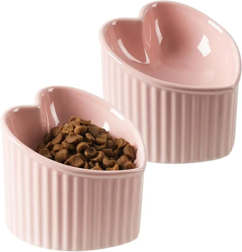 Miniatura 7 de Tazón inclinado elevado de 5.5 pulgadas, cuenco elevado de cerámica para gatos, con forma de corazón de amor, plato inclinado para alimentación