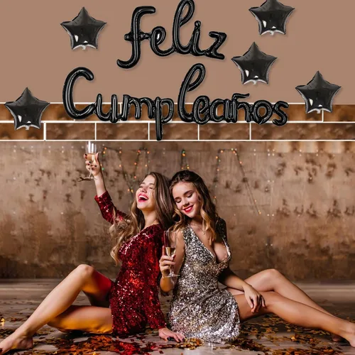 Miniatura 3 de Cartel de globos de Feliz Cumpleanos con 5 globos de estrella temática de fiesta