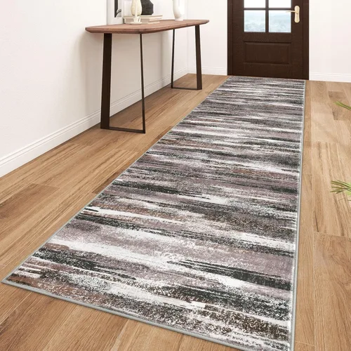 Miniatura 72 de Lansny Alfombra moderna abstracta de 2 x 5 pies, color negro, gris, blanco, lavable, alfombra de entrada para cocina, alfombra antideslizante suave