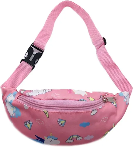 Miniatura 5 de Linda cangurera de dinosaurio para niños, riñonera pequeña con cinturón, bolso cruzado para la cintura para niños y niñas, Rosado, Riñonera