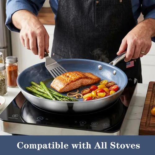 Miniatura 6 de Sartén antiadherente de acero inoxidable, sartén de 10 pulgadas con revestimiento cerámico saludable y no tóxico con tapa, funciona en cocinas