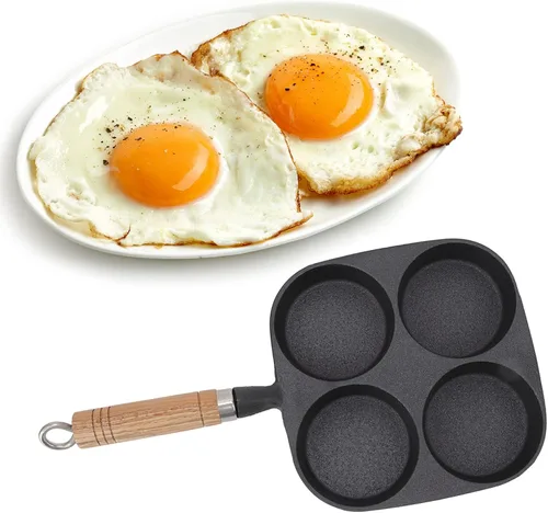 Sartén para tortillas, sartén para huevos de 4 tazas con mango de madera para desayuno, panqueques, tortillas