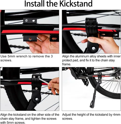 Miniatura 8 de Cyfie Soporte de bicicleta para bicicleta de adulto, soporte de bicicleta lateral trasero ajustable, adecuado para bicicletas de montaña de 24 a 29