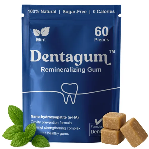 Dentagum Goma de mascar remineralizante con nano-hidroxiapatita y xilitol - Goma de mascar sin azúcar para reparación de esmalte, protección contra