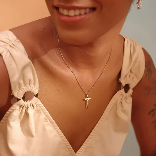 Miniatura 97 de Fettero - Collar con dije de cruz de fe, chapado en oro de 14 K, cadena fina, minimalista, simple, pequeña, para oración, regalo de joyería religiosa
