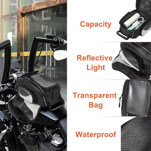 Miniatura 4 de Motoforti Universal motocicleta tanque magnético bolsa de herramientas combustible alforja con correa impermeable negro