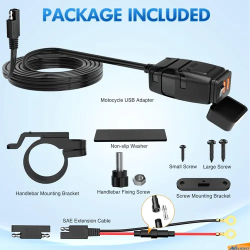 Miniatura 7 de Nilight Cargador de motocicleta con voltímetro de 12 V, interruptor de encendido y apagado independiente, adaptador USB SAE en línea, fusible de 10