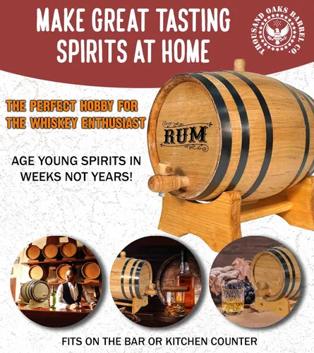 Miniatura 2 de Barril de ron grabado de 20 litros con soporte de madera, bung y espita (5 galones), cócteles de edad, bourbon, tequila, cerveza, vino y más. Mini