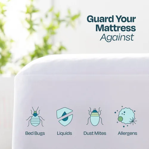 Miniatura 6 de Carcasa Linenspa con cierre impermeable, transpirable prueba de polvo y ácaros, cama prueba protector de colchón, Poliéster, Completo