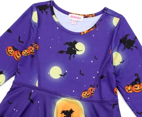 Miniatura 4 de JESKIDS Vestido de manga larga para niñas pequeñas, teñido anudado, unicornio, flamenco, vestido de fiesta con bolsillos