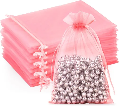 Miniatura 9 de G2PLUS - 25 bolsas de organza doradas de 5 x 7 pulgadas, bolsas de malla transparente para joyería, bolsas de regalo de organza con cordón