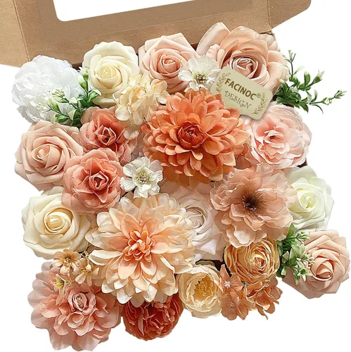 Miniatura 36 de FACINOC Rosas Flores Artificiales Ramo Combo Caja Set para Bricolaje Centros de Mesa de Boda para Mesa Nupcial Baby Shower Fiesta Decoraciones