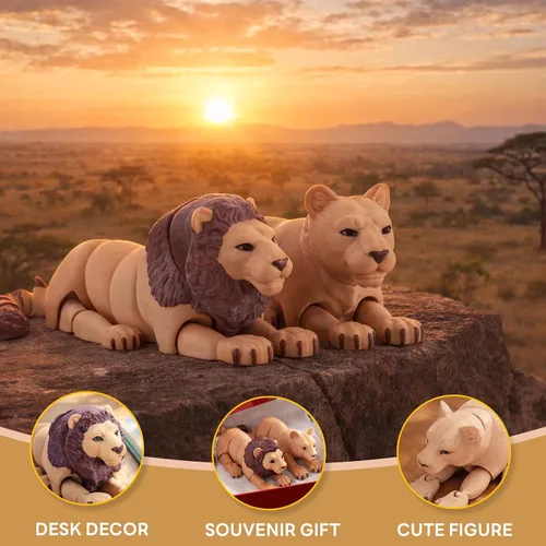 Miniatura 5 de Yipintang Criaturas Impresas en 3D Animales Flexibles - Juego de Animales Fidget de 7 Pulgadas para Decoración de Estantes (Pareja de León Adulto)