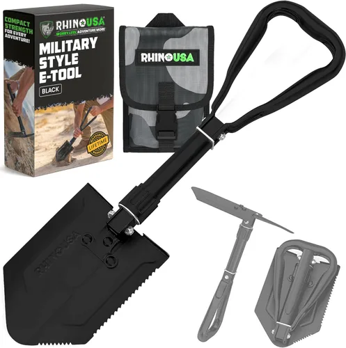 RHINO USA Pala plegable de supervivencia con pico - Herramienta de atrincheramiento estilo militar de acero de carbono resistente para todoterreno,