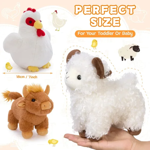 Miniatura 2 de MaoGoLan Paquete de 10 peluches de animales de granja a granel con caballo, vaca, perro, gato y más, juguetes educativos, decoración de fiesta