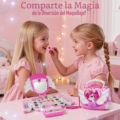 Miniatura 5 de Kit de maquillaje de unicornio para niños con espejo y correa, juego de cosméticos lavable real, bolso de maquillaje de unicornio lindo todo en 1