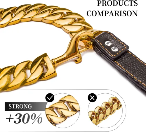 Miniatura 2 de txprodogchains - Correa grande a prueba de mordidas para perros grandes, correa de cadena dorada de 1.28 pulgadas de grosor con mango acolchado